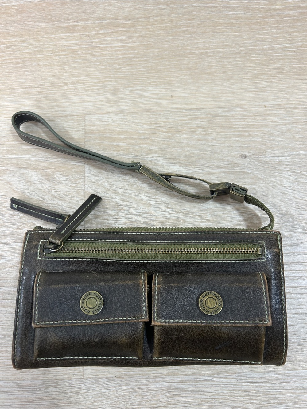Matt & Nat Dark Brown and Olive Green Wristlet Clutch